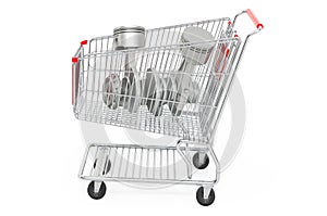 Shopping cart with engine pistons. 3D rendering