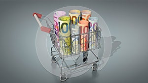 Shopping cart with euro bills