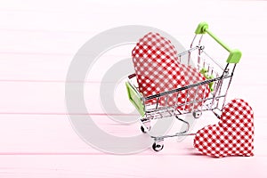 Shopping cart with fabric hearts