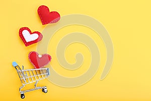 Shopping cart with fabric hearts