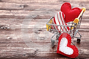 Shopping cart with fabric hearts