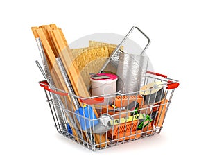 Shopping cart filled with building materials.