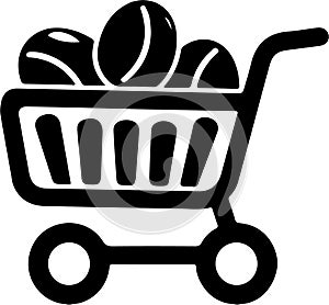 Shopping Cart Filled with Coffee Beans - Icon for Grocery, Shopping, and Coffee Enthusiasts