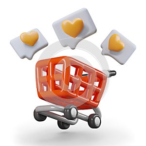 Shopping cart filled with likes. High rating. Shopping passion. Best products