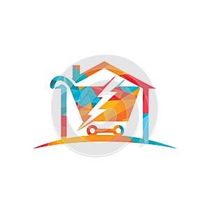 Shopping cart with flash and home logo design.