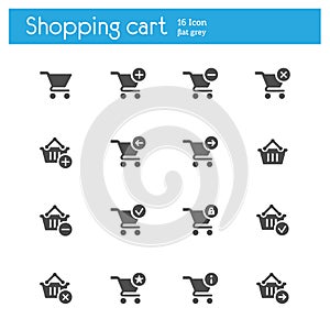 Shopping cart flat gray icons set of 16
