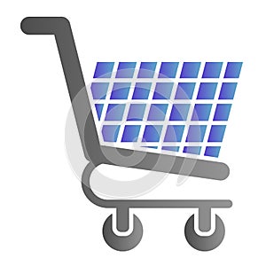 Shopping cart flat icon. Shopping trolley vector illustration isolated on white. Market cart on wheels gradient style