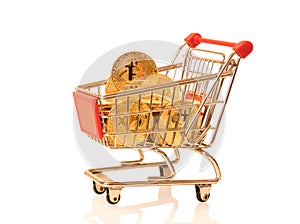 Shopping cart full of bitcoins