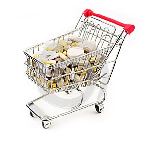 Shopping cart full of vitamin supplements