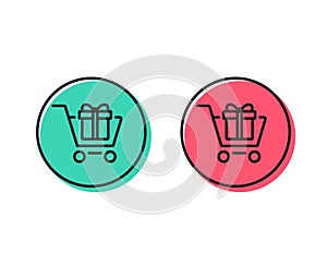 Shopping cart with Gift box line icon. Vector
