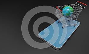 Shopping cart with global colors on smartphone concept