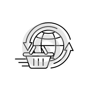 Shopping Cart with Globe icon Vector Design. Shopping Cart icon with Globe design concept for e-commerce, online store and