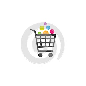 Shopping cart with goods button. Bright purchase. simple icon isolated on white background. Store trolley