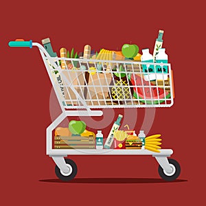 Shopping Cart with Goods. Trolley with Food