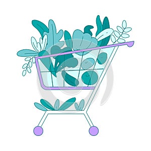 Shopping Cart with Greengrocery Product as Eco Friendly Vector Illustration