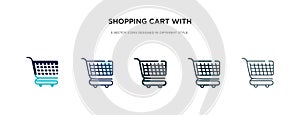Shopping cart with grills icon in different style vector illustration. two colored and black shopping cart with grills vector