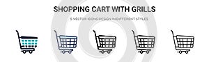 Shopping cart with grills icon in filled, thin line, outline and stroke style. Vector illustration of two colored and black