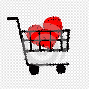 Shopping cart with heart icon thin line for web and mobile, modern minimalistic flat design. Vector icon with dark grey outline