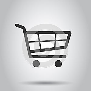 Shopping cart icon in flat style. Trolley vector illustration on white isolated background. Basket business concept