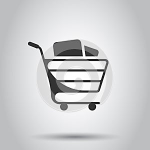 Shopping cart icon in flat style. Trolley vector illustration on white isolated background. Basket business concept