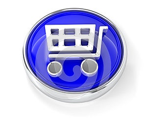 Shopping cart icon on glossy blue round button