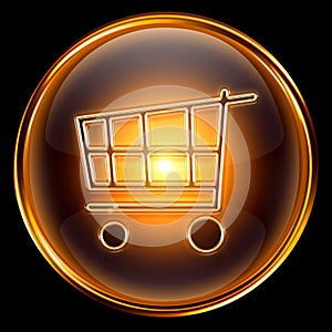 shopping cart icon gold, isolated on black