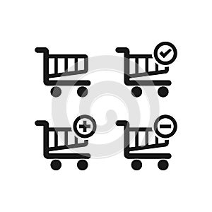 Shopping Cart Icon Set. Add to shopping cart or remove. Vector illustration EPS 10