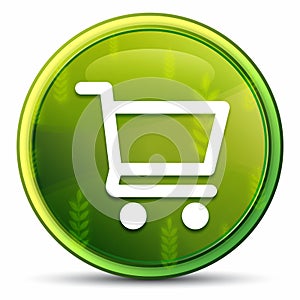 Shopping cart icon spring bright natural green round button illustration