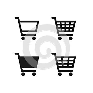 Shopping cart icon symbol. Flat shape trolley web store button. Online shop logo sign. Vector illustration image.