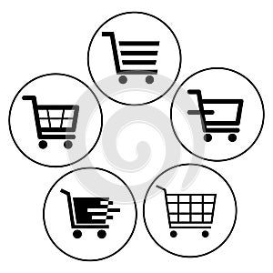 Shopping cart icons black and white