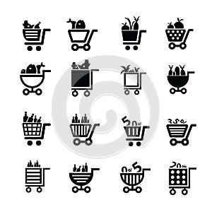 Shopping cart icons food and number