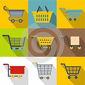 Shopping cart icons set, flat style