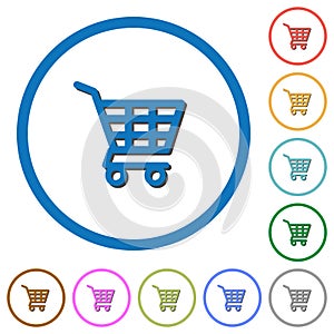 Shopping cart icons with shadows and outlines