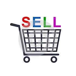 Shopping cart icons, shop cart with SELL slogan - vector