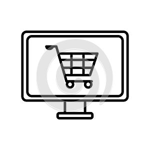 Shopping cart inside computer line style icon vector design