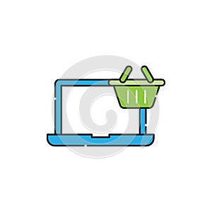 Shopping Cart with Laptop icon Vector Design. Shopping Cart icon with Laptop design concept for e-commerce, online store and