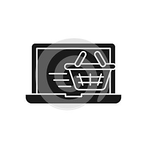 Shopping Cart with Laptop icon Vector Design. Shopping Cart icon with Laptop design concept for e-commerce, online store and