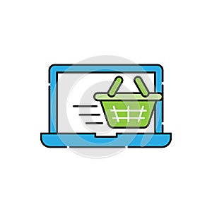 Shopping Cart with Laptop icon Vector Design. Shopping Cart icon with Laptop design concept for e-commerce, online store and