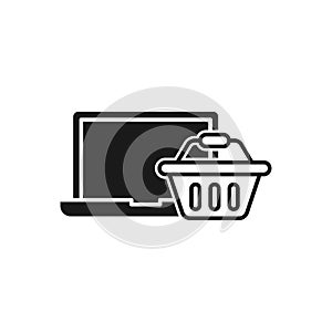 Shopping Cart with Laptop icon Vector Design. Shopping Cart icon with Laptop design concept for e-commerce, online store and
