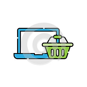 Shopping Cart with Laptop icon Vector Design. Shopping Cart icon with Laptop design concept for e-commerce, online store and