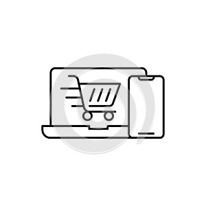 Shopping Cart with Laptop icon Vector Design. Shopping Cart icon with Laptop design concept for e-commerce, online store and