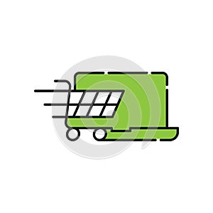 Shopping Cart with Laptop icon Vector Design. Shopping Cart icon with Laptop design concept for e-commerce, online store and