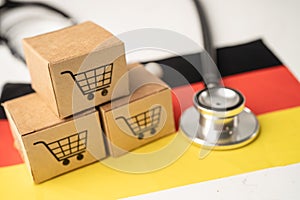 Shopping cart logo with Germany flag, Shopping online Import Export eCommerce finance business concept