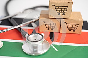 Shopping cart logo with Kenya flag, Shopping online Import Export eCommerce finance business concept. flag, Shopping online Import