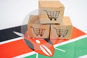 Shopping cart logo with Kenya flag, Shopping online Import Export eCommerce finance business concept. flag, Shopping online Import