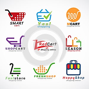 Shopping cart logo and shopping bags logo vector set graphic design