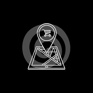 Shopping cart map pointer line icon, mobile gps