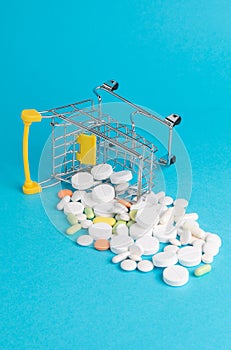 Shopping cart with medicinal antibiotic pills