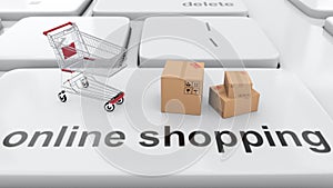 Shopping cart and online shopping order in the internet e-shop e-commerce 3d