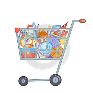 Shopping cart preparation education colladge school knowledge purchase goods flat design character vector illustration